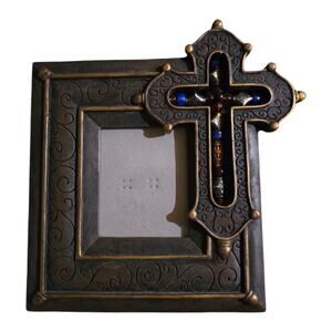 Cross Photo Frame Faith Collection Beaded Cross Resin Christianity Religious